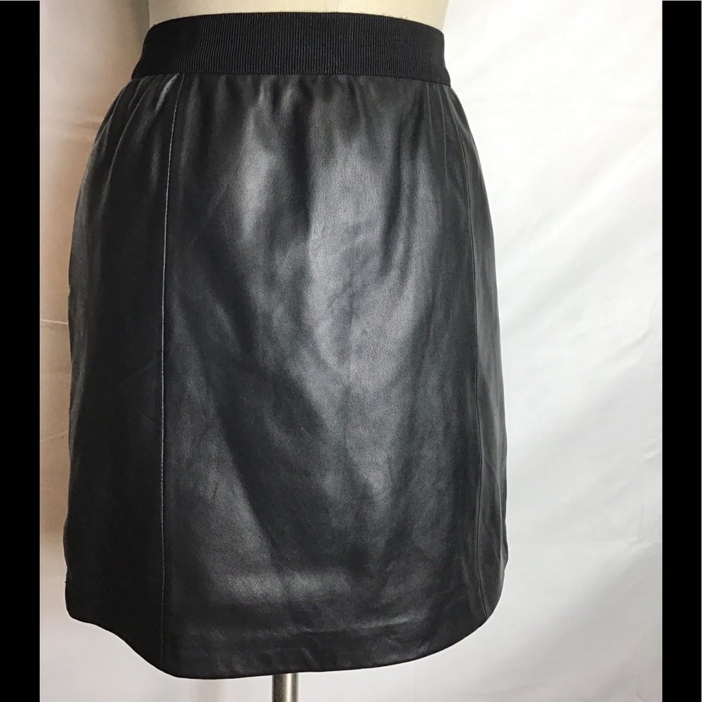 LOFT Black Faux Leather Midi Skirt